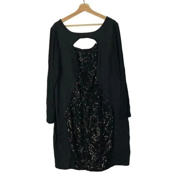 Lane Bryant Black Sequin Panel Long Sleeve Sheath Dress 22 - Picture 2 of 4